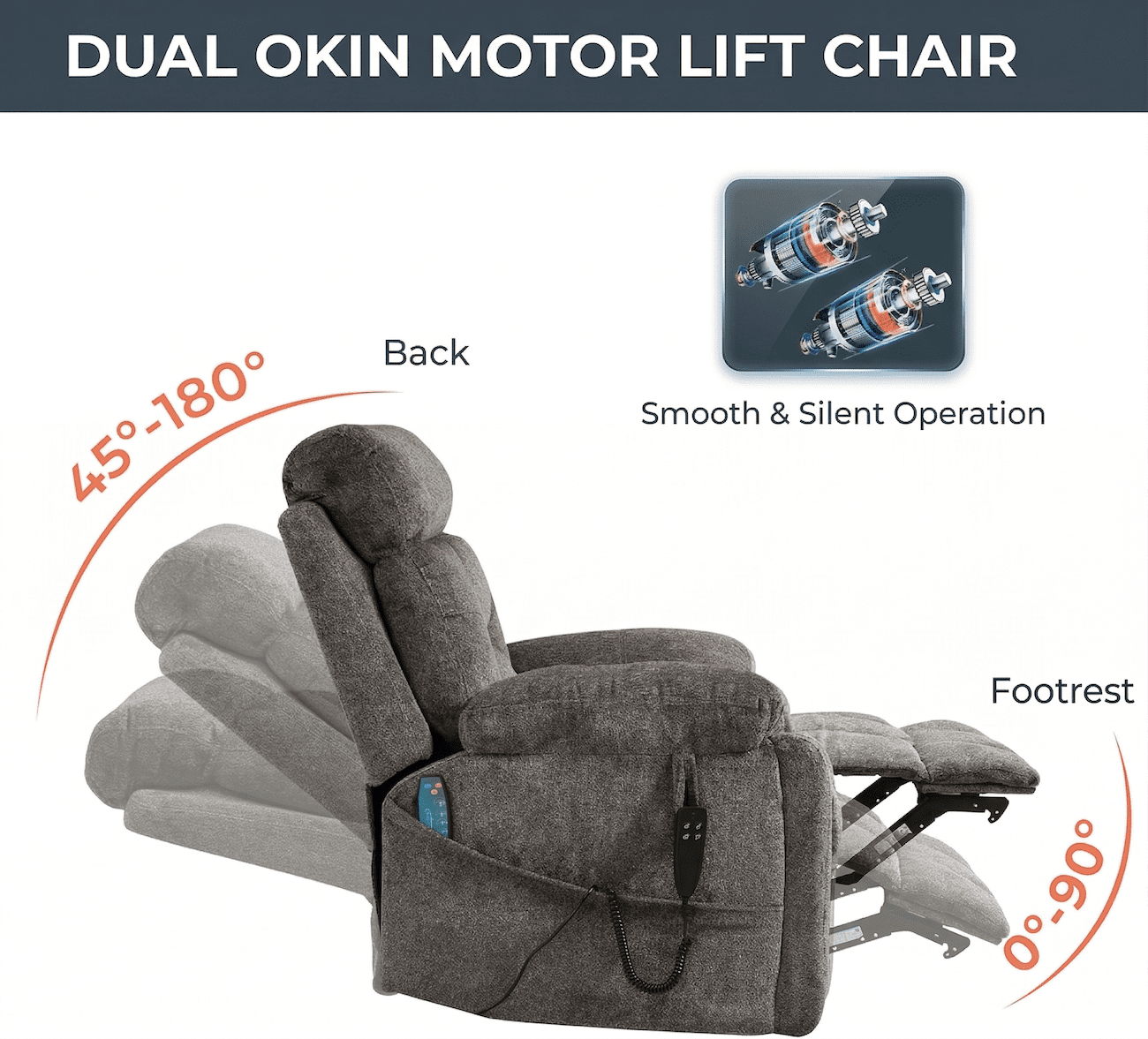 Lift Recliner Chair with Dual Motor, Oversized Power Lift Recliner for Elderly, Heat and Massage, 26" Wide Seat Big and Tall Recliner, 180° Lay Flat Electric Chair, 400 LBS, Brown