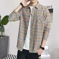 thumbnail image 4 of Ropa de hombre a cuadros con bolsillos Camisas y blusas para hombre de manga larga de colores negros de algodón normal estilo coreano con botones SI, 4 of 5