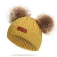 thumbnail image 2 of Gorro de lana para niños con bola de pelo doble de otoño e invierno, gorro de punto para bebé con bola de pelo de mapache de imitación, 2 of 5