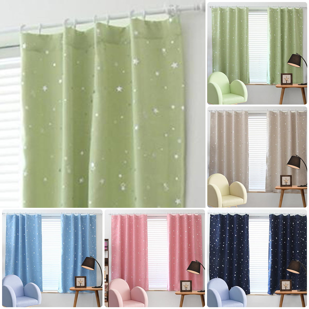 Kids Boy Girls Star Window Blackout Curtains Room Thermal Insulated Drapes1 Pcs 