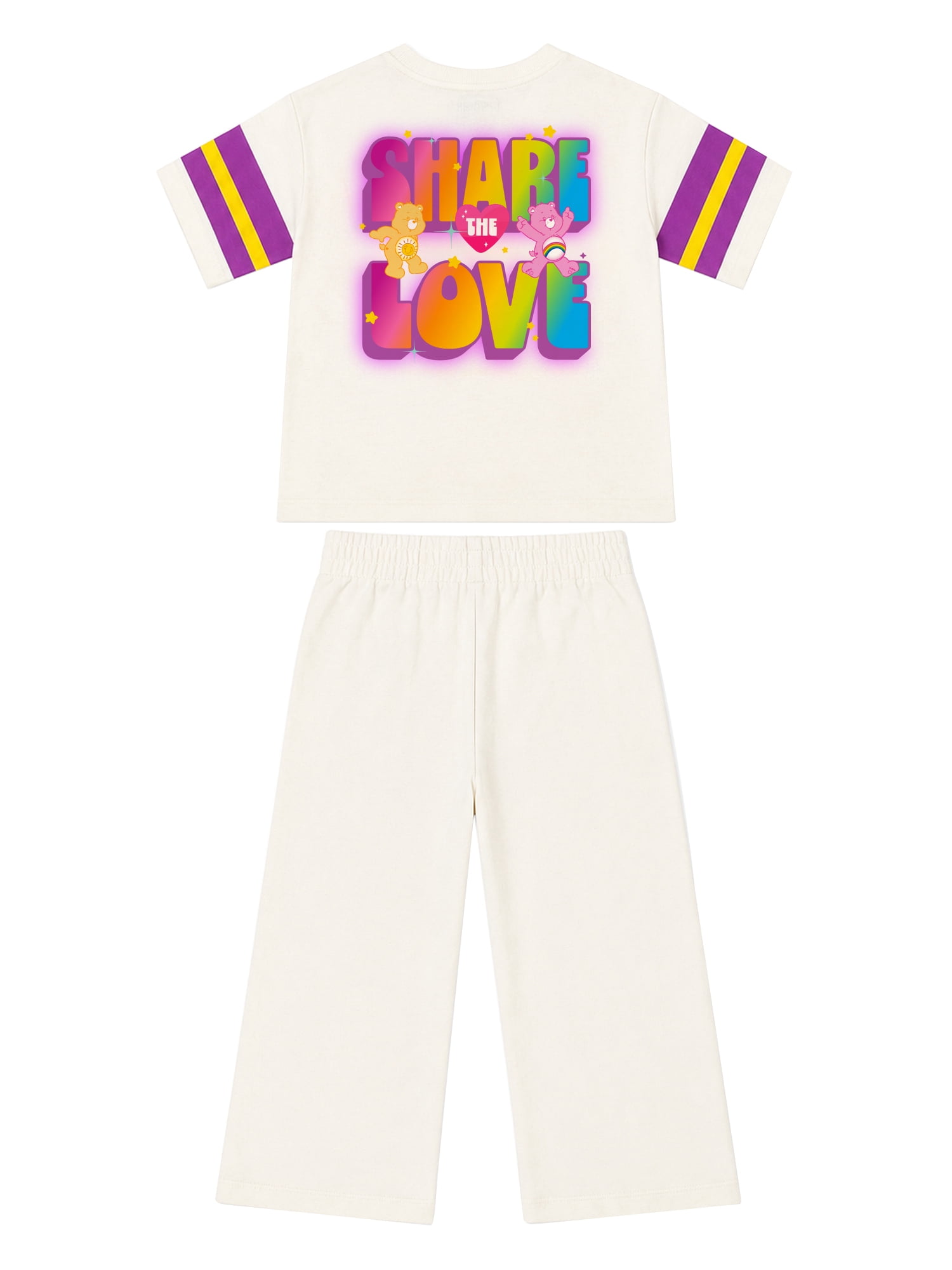Care Bears Girls' Athletic Front & Back T-shirt with Embroidery & Straight Leg Fleece Pants, 2-Piece, Sizes 4-16
