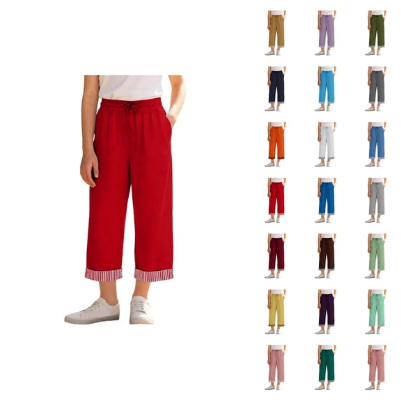 Girls High Waist Like Striped Culottes Casual Summer Pants With And Pockets Comfortable Straight Leg Cropped Wide Leg Trousers For Kids