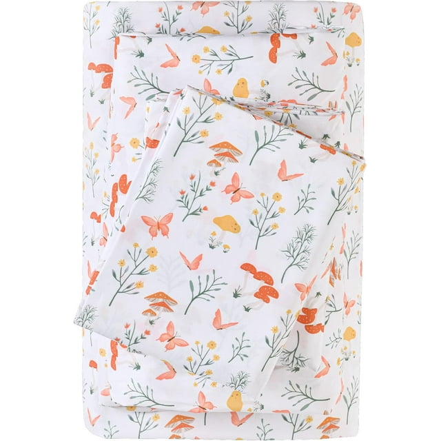 Floral King Sheet Set Piece Vintage Pink & Yellow Flower Patterned Bed Sheets Soft Breathable Microfiber Sheets with Deep Pocket Fitted Sheets & Pillowcases