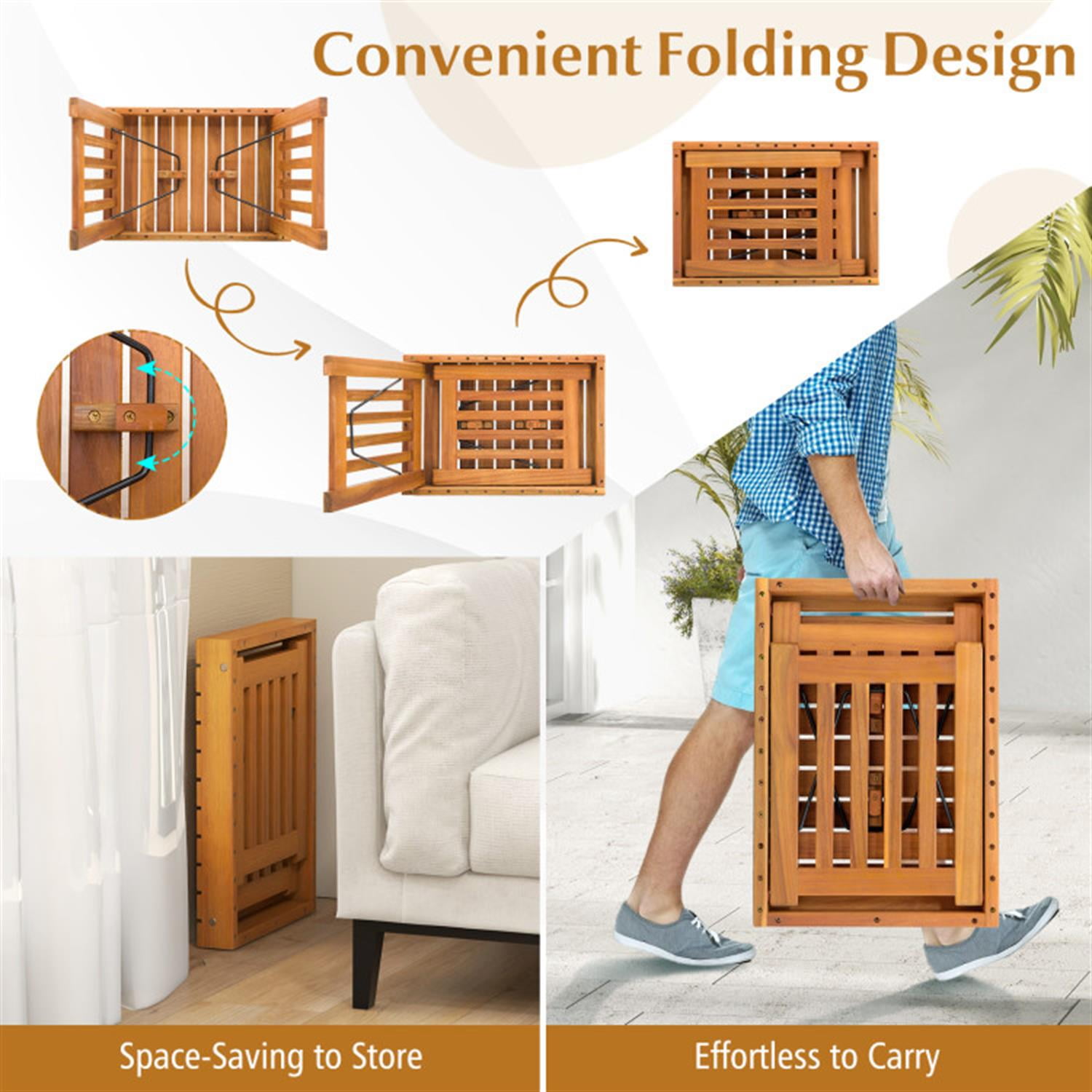 Demi Bonn Outdoor Patio Foldable Side Table with Slatted Tabletop for Backyard, Portable End Table, Beige