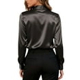 thumbnail image 3 of BadPiggies Womens Satin Silk Button Down Shirts Soft Silky Long Sleeve Business Shirts Dress Blouses Tops (L, Black), 3 of 9