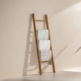thumbnail image 3 of LEDREM 5-Tier Decorative Blanket Ladder and Ladder Shelf, Rustic Farmhouse Leaning Rack for Blankets, Towels, or Home Decor, Honey Brown, 3 of 6