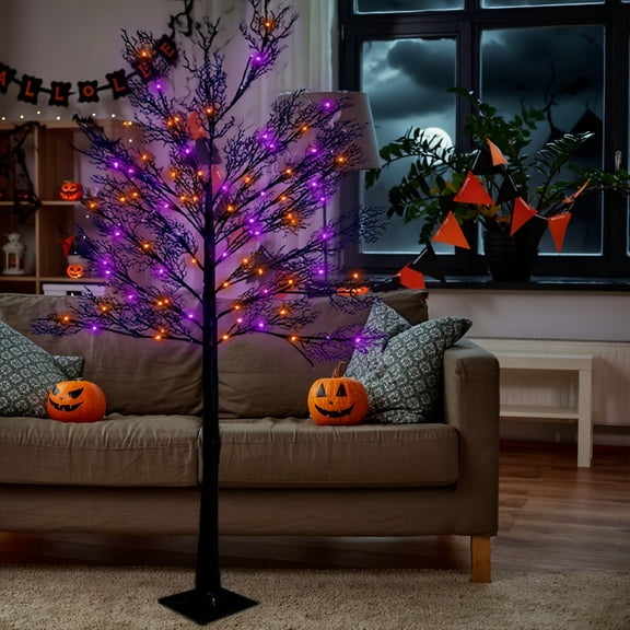 6ft/3ft Halloween Black Birch Tree Light - 8 Functions (Flashing/Festive), Remote Control, Weather-Resistant, Lighted Decor for Halloween/Parties/Holiday Displays, Great Festive Gift
