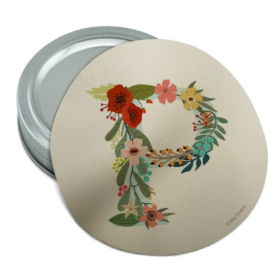 Letter P Floral Monogram Initial Round Rubber Non-Slip Jar Gripper Lid Opener
