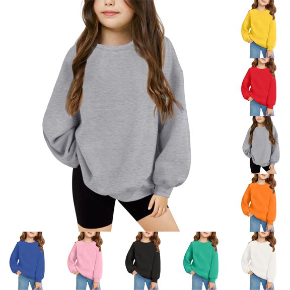 OIOLOYJM Pullovers for Girls Boys Oversized Trendy Casual Crew Neck Fleece Long Sleeve Tee Sweatshirt Winter Loose Fit Soft Comfortable Cute Tops with Kangaroo Pocket