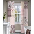 thumbnail image 4 of Boho Spring Floral Sheer Curtains 84 Inch Length 2 Panels Set for Living Room/Bedroom, Vintage Flowers Patchwork Plaid Pink Kitchen Curtains Grommet Semi-Sheer Curtains Window Treatments 52"x84"x2, 4 of 7