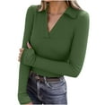 thumbnail image 2 of Women's Thermal Long Sleeve Shirts Ndbuld Women's Long Sleeve Thermal Shirt For Women Tops Crewneck T-Shirts With Thumb Holes Fall Fashion Green,XL, 2 of 9