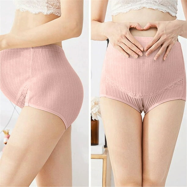 Cameland Ladies Comfortable Prenatal Solid Color Lace Large Size Abdominal  Maternity Panties High Waiste Underpants Pink XXXXL