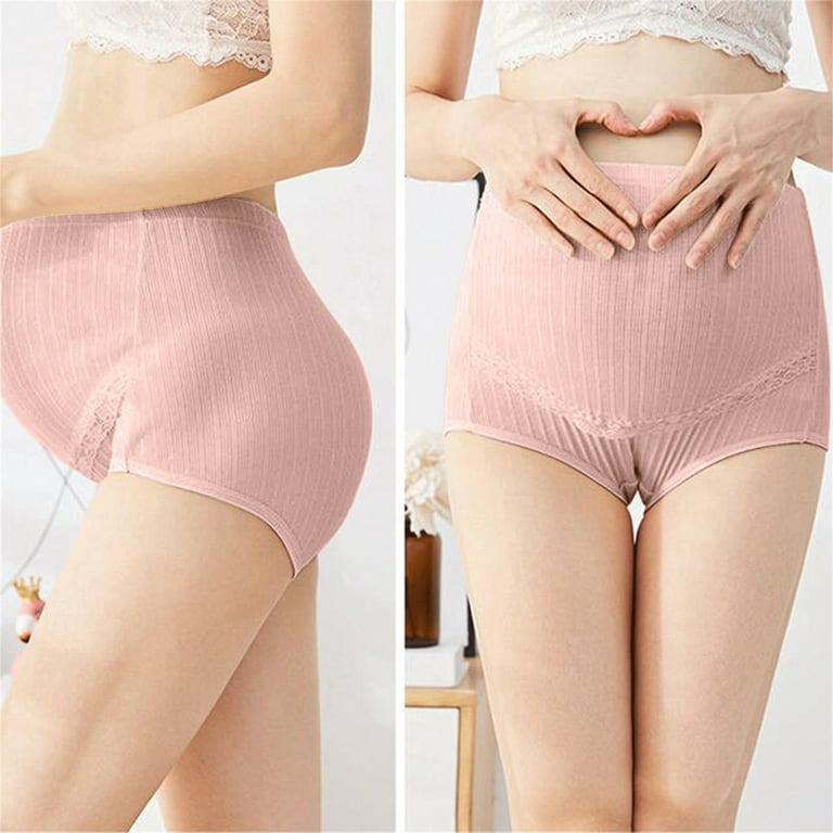 HUPOM Cotton Underwear For Women Underwear High Waist Casual Tie Maternity  Waist Pink 5XL 