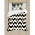 thumbnail image 1 of Chevron Duvet Cover Set, Black Zig Zag Chevron Pattern with Inner Stars Parallel Striped Lines Art Print, Decorative 2 Piece Bedding Set with 1 Pillow Shams, Twin Size, White Yellow, by Ambesonne, 1 of 3