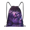 thumbnail image 1 of Xecao Purple Hippo In Water Pattern Sports Drawstring Backpack - String Swim Gym Bag with Wet Proof Pocket for Women&Men-Medium, 1 of 6