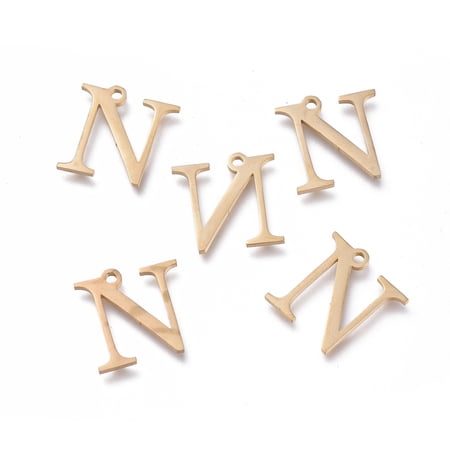 20pcs 304 Stainless Steel Greek Alphabet Golden Letter.N 13x13x1mm Hole: 1.2mm