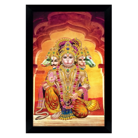 IBA Indianbeautifulart Panch Mukhi Hanuman Picture Frame Religious Poster Black Wall Frame Deity Photo Frame Wall Decor For Home/ Office/ Temple-6 x 8 Inches
