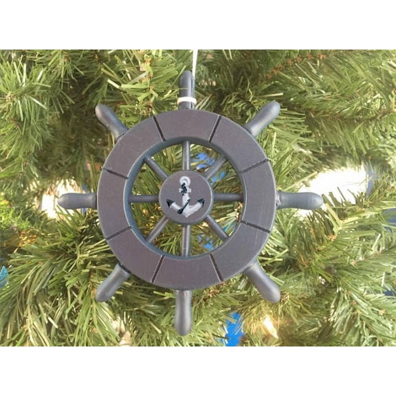 Dark Blue Decorative Ship Wheel With Anchor Christmas Tree Ornament 6" - Christmas Tree Decoration - Nautical Decorating