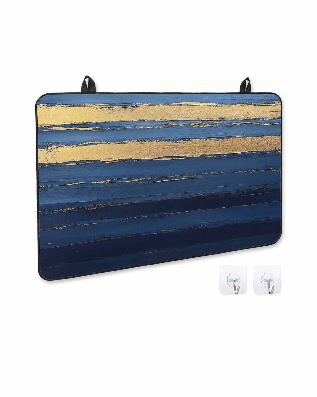 nqOlkjepod Large Induction Cooktop Protector Mat 36"x21", Blue Gold Wave Stove Top Covers for Electric Stove, Summer Coastal Ocean Stripe Decorative Stove Burner Cover Mats, Glass Top Stove Cover