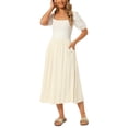thumbnail image 2 of INSPIRE CHIC Women's Linen Skirt Summer Casual Flowy Swing Elastic High Waist A-Line Boho Midi Skirts with Pockets S Beige, 2 of 6