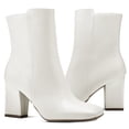 thumbnail image 5 of Pennysue Women's Square Toe Mid Calf Boots White Chunky Block Heel Ankle Booties Side Zipper Size 8M, 5 of 6