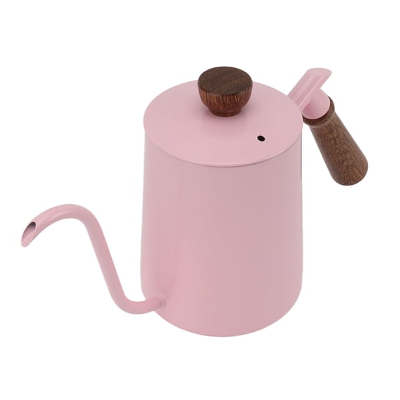 BOKYAN 600ml 304 Stainless Steel Gooseneck Coffee Kettle with Long Spout, Wooden Handle, Pink Finish – Ideal for Pour‑Over Brewing