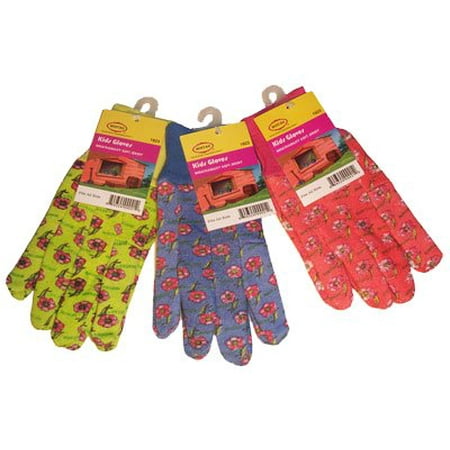 G & F 1823-3 JustForKids Soft Jersey Kids Garden Gloves, Kids Work Gloves, 3 Pairs Green/Red/Blue per Pack