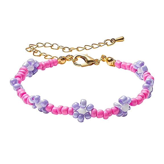 DESIGNICE Colorful Daisy Flower Bead Bracelets Set Handmade Beaded Flower Bracelets Anklets Boho Beach Summer Braided String Aesthetic Kidcore Jewelry For Women Teen Girls