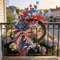 thumbnail image 6 of Patriotic Floral Wreath for Front Door, 15.8in Independence Day Wreath with Bow Red White Blue Artificial Flower Door Hanging Garland Rustic Vine Wreath for Indoor Outdoor Decor, 6 of 6