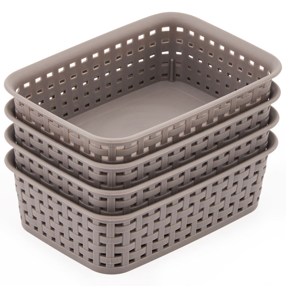 EZOWare Small Gray Plastic Knit Storage Basket Trays