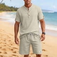 thumbnail image 2 of Summer Matching Set for Men Henley Neck Short Sleeve Shirts Shorts 2 Piece Casual Set Solid Color Relaxed Tracksuits XL, 2 of 9