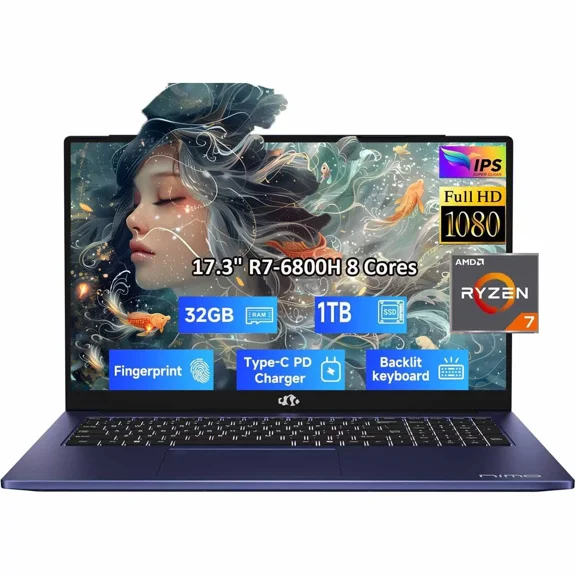 17.3" IPS FHD-Gaming-Laptop, 8 Cores AMD Ryzen 7 6800H 32GB DDR5 RAM 1TB SSD (Beat i7-12700H, Up to 4.7GHz) AMD Radeon 680M GPU-Computer with 100W Type-C Backlit Keyboard, Fingerprint