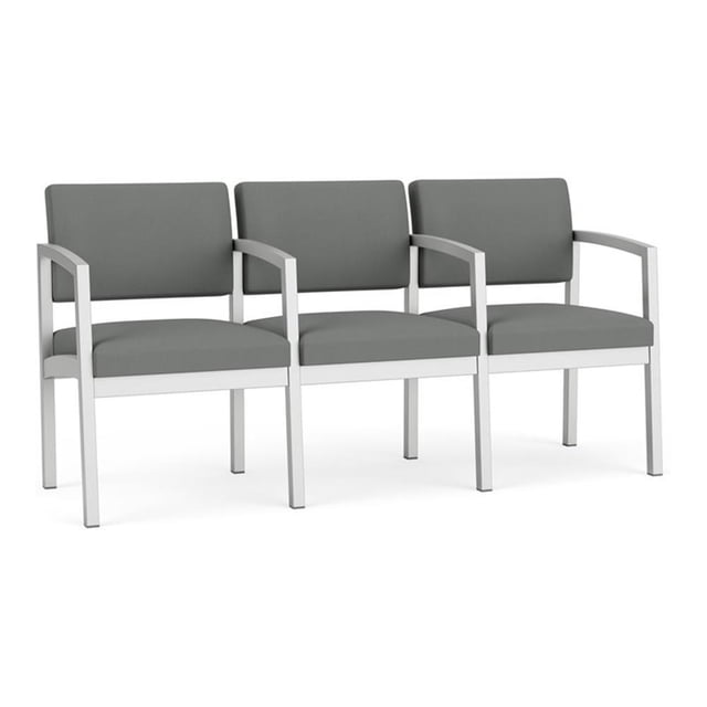 Chaise d'Attente de Réception en Acier Lenox 3 Places / Acier Argenté / Gris Clair