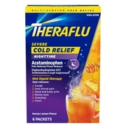 Theraflu Severe Cough Cold and Flu Nighttime Relief Medicine Powder, White Tea and Honey Lemon, 6 Count