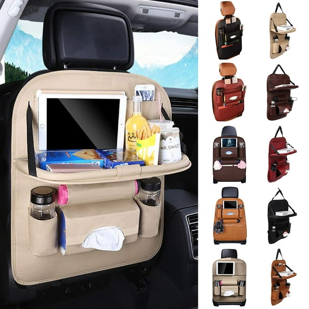 Foldable Table Tray Pu Leather Car, Car Back Seat Organizer With Foldable Table Tray