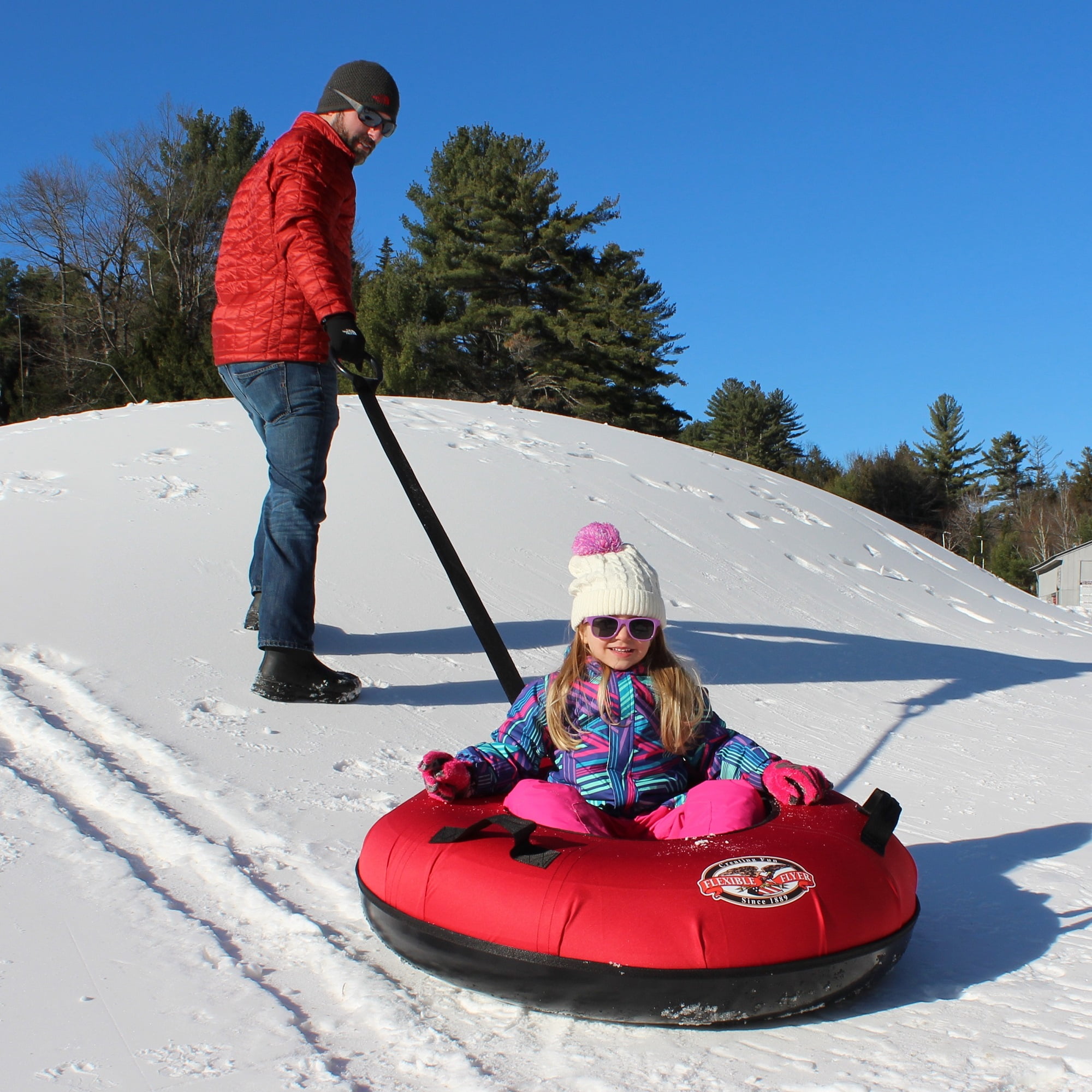 Flexible Flyer Heavy-Duty Snow Tube. Hard Plastic Bottom Inflatable Sled