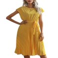 thumbnail image 1 of Robes d'Été pour Femmes à Pois Boho Robe Midi Décontractée avec Ceinture Vacances Robe Soleil Noir XL, 1 of 6