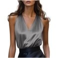 thumbnail image 2 of Dolkfu V Neck Trendy Summer Tops Women Elegant Silky Tank Tops Business Sleeveless Ladies T Shirts S, 2 of 5