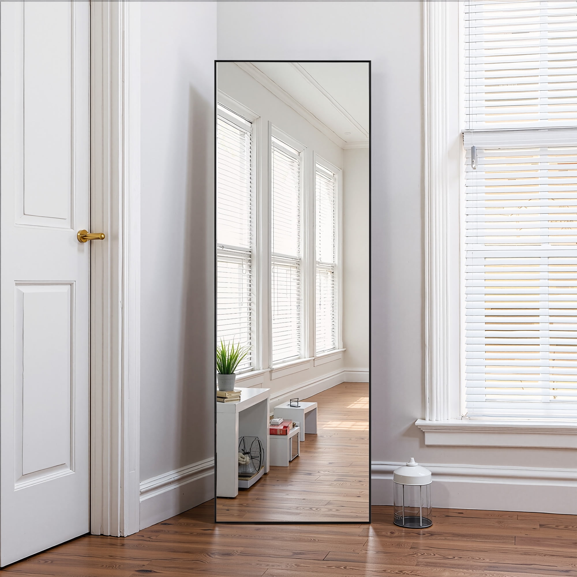 MAYEERTY 57×20" Rectangular Full Length Mirror, Freestanding for Bedroom & Living Room, Aluminum, Black