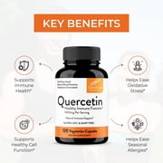 Quercetin 500mg Vegetarian Capsules 120 Count | 1000mg Per Serving of 2 Capsules, Immune Support Supplements For Respiratory Cellular Health & Seasonal Allergies | Quercitin for Men & Women Immunity