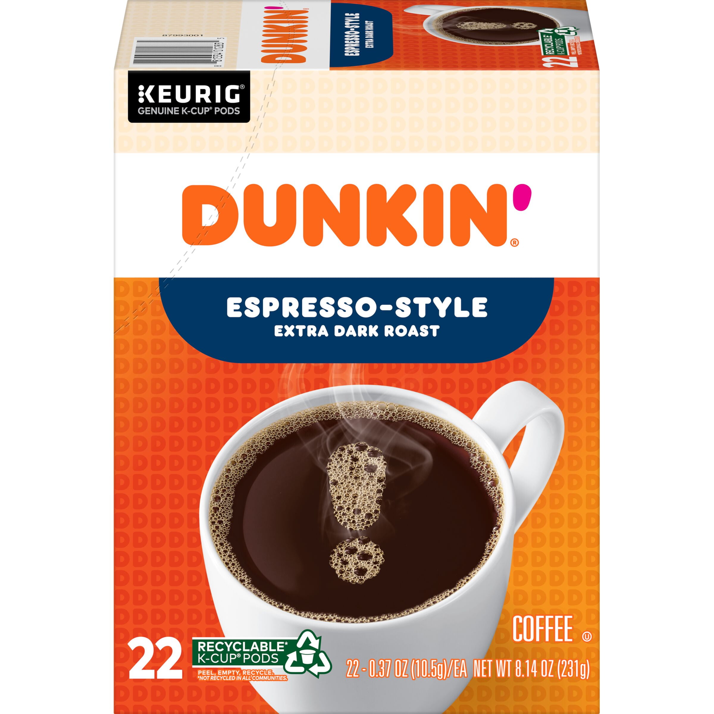 Dunkin’ Espresso-Style Extra Dark Roast, Single Serve K-Cup Coffee Pods, 22 Count