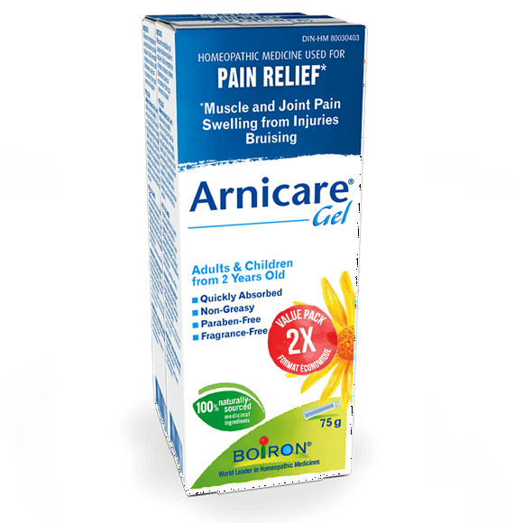 Boiron Arnicare Gel for Pain Relief,2 boxes of 75 g tube, . Topical for muscle pain & joint pain, bruising - Bruise & swelling. Water-based Gel – Fast absorption – Fragrance-free – Cooling effect .