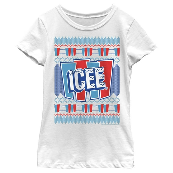 Girl's ICEE Retro Ugly Sweater Graphic Tee White X Small