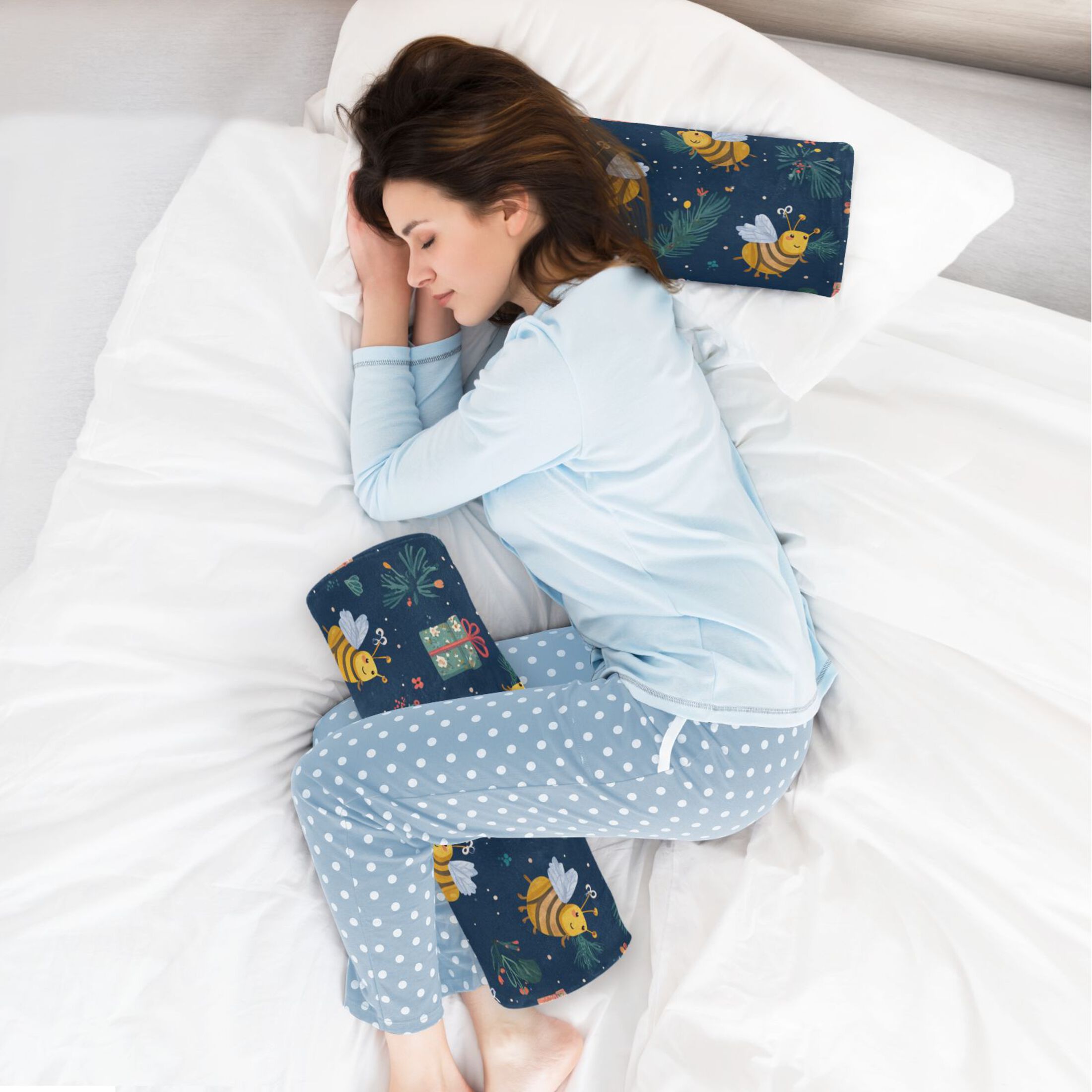 Neck pillow Round Cervical Pillow Cylindrical Pillow Lumbar Pillow Sofa Headrest Pillow Support For the Back, Neck and Head Warm Christmas Bees