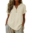 thumbnail image 2 of Womens Embroidered Tops Cotton Boho Tops Gauze Shirts Lightweight Linen Blouses For Women Oversized Linen Shirts For Women Solid Color Work Blouses Peasant Tops For Women Beige S, 2 of 9