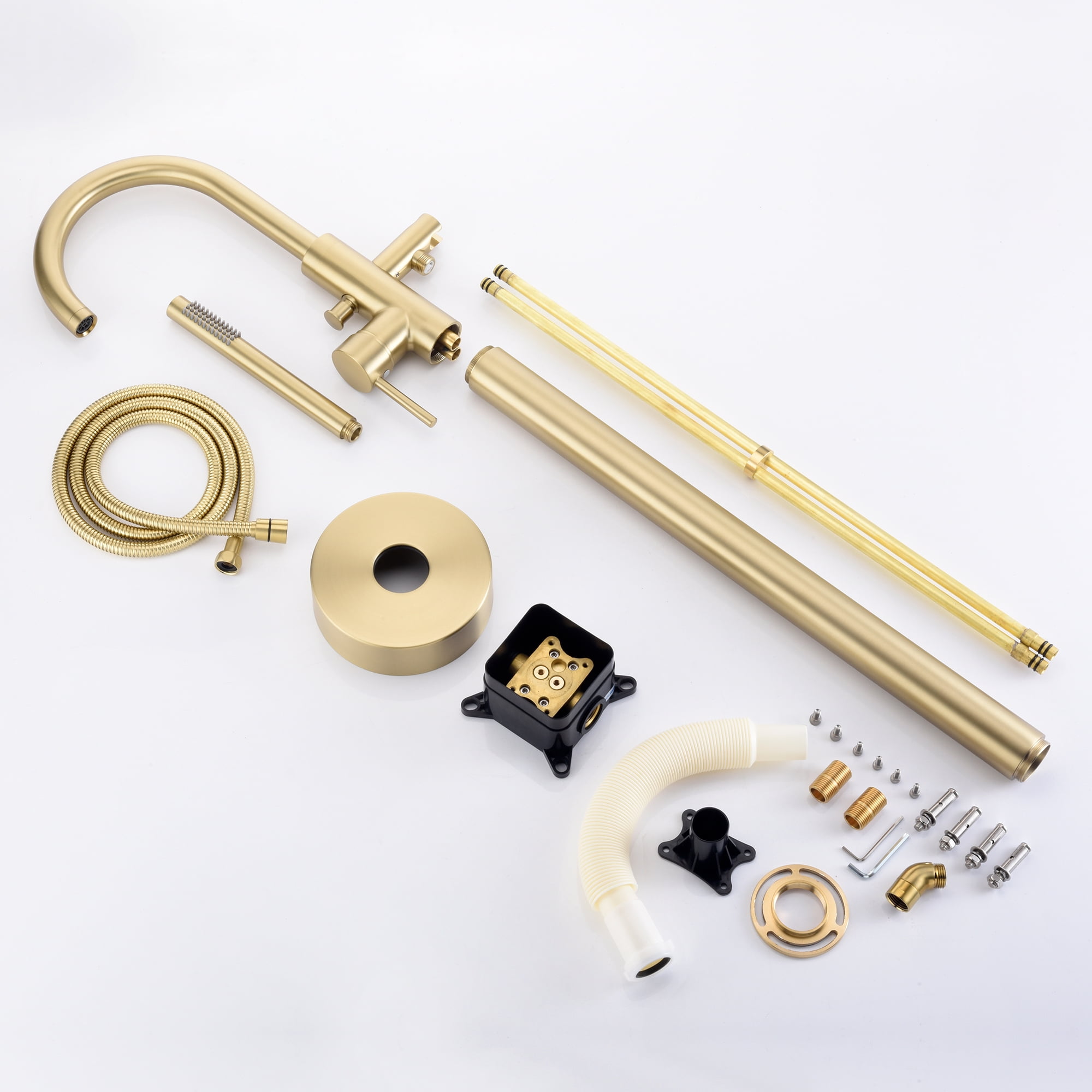 sumerain Freestanding Tub Faucet Brushed Gold Floor Mounted Bathtub Faucet with Handheld Shower, High Flow Rate