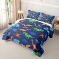 thumbnail image 3 of Feelyou Jungle Dinosaur Bed Spread Queen for Boys Girls Bedding, Tropical Palm Dino Queen Coverlet Set, Navy, 3 Pieces, 3 of 7