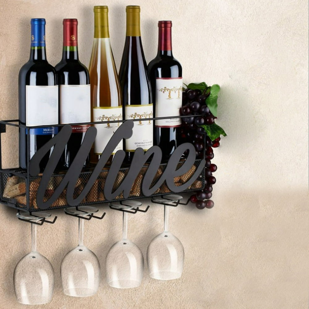 Wine Bottle Stemware Glass Rack Cork Holder Wall Mounted for Kitchen ...