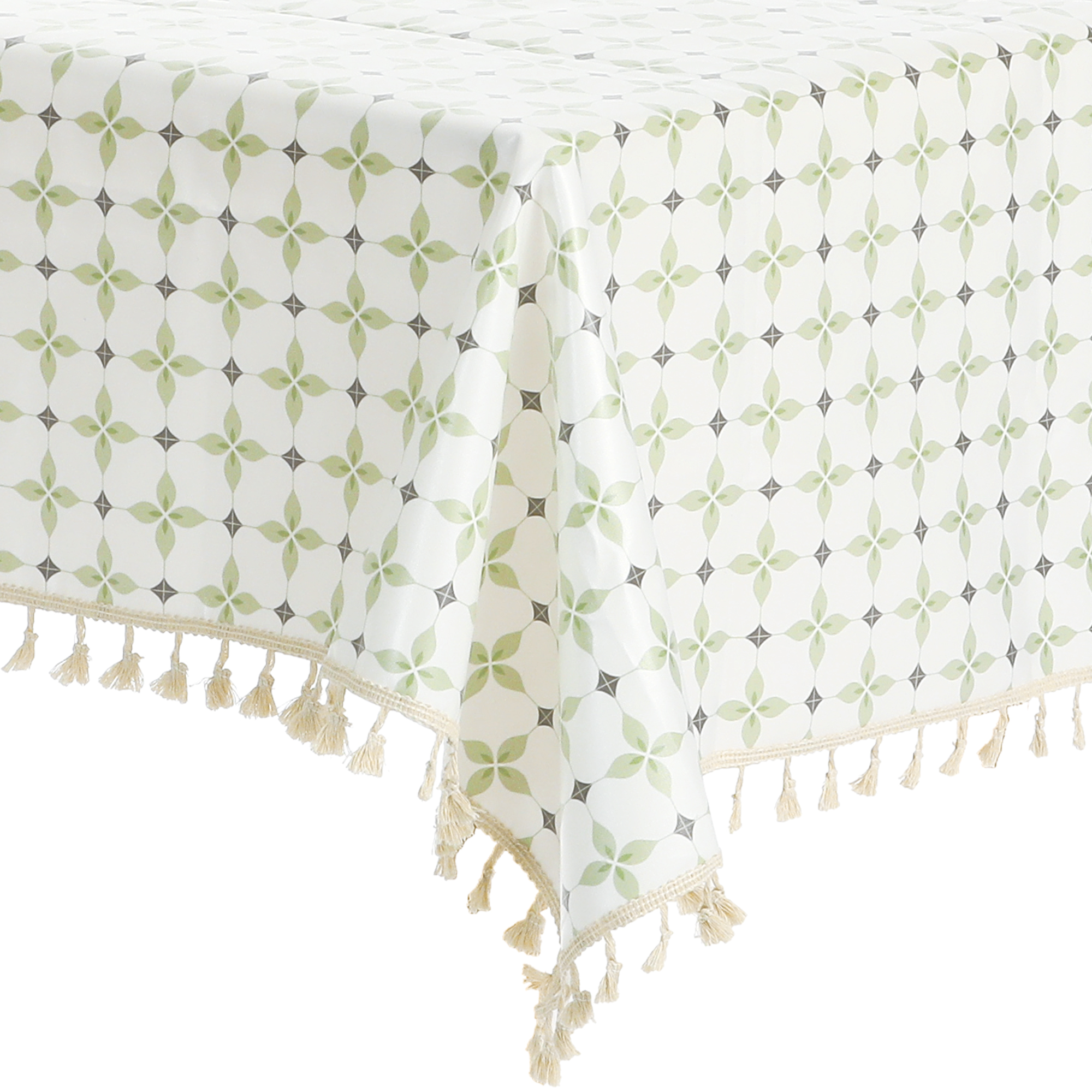 Unique Bargains Rectangle Floral Tablecloth Faux PU Table Cover with Tassels Leaf 55"x55"