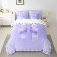 thumbnail image 2 of Erosebridal Cartoon Lovely Bow Tie Bed in a Bag Queen Size, Purple Checkered Bed Set, Princess Room Decor, Reversible 7pcs, 2 of 4